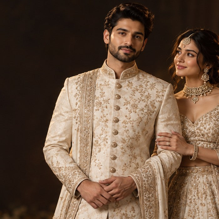 Ivory embroidered sherwani