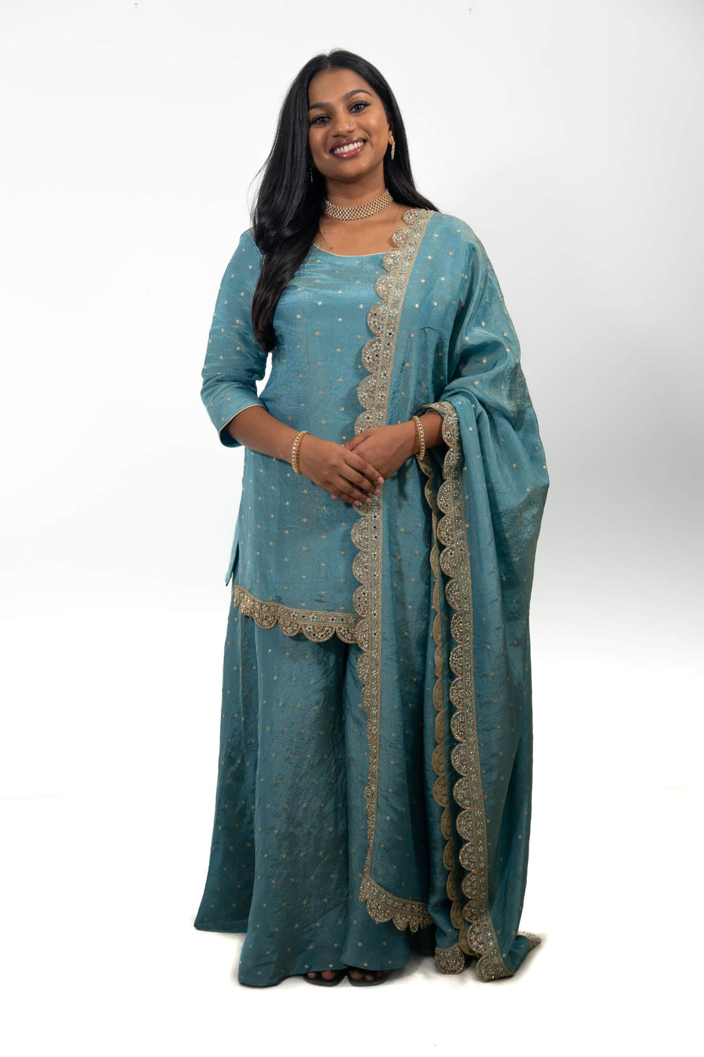 Light Blue Tissue Silk Sharara Suit