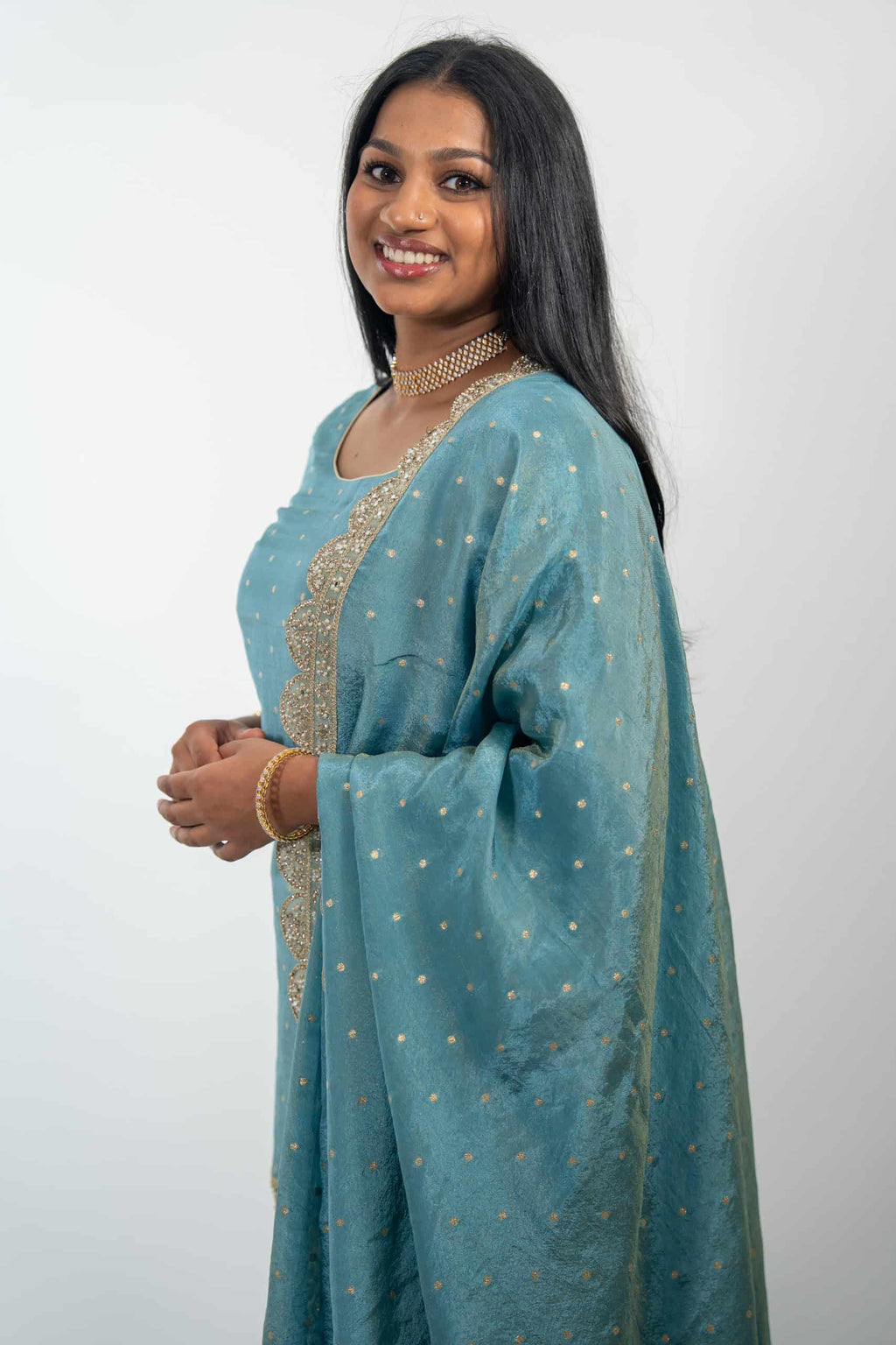 Light Blue Tissue Silk Sharara Suit