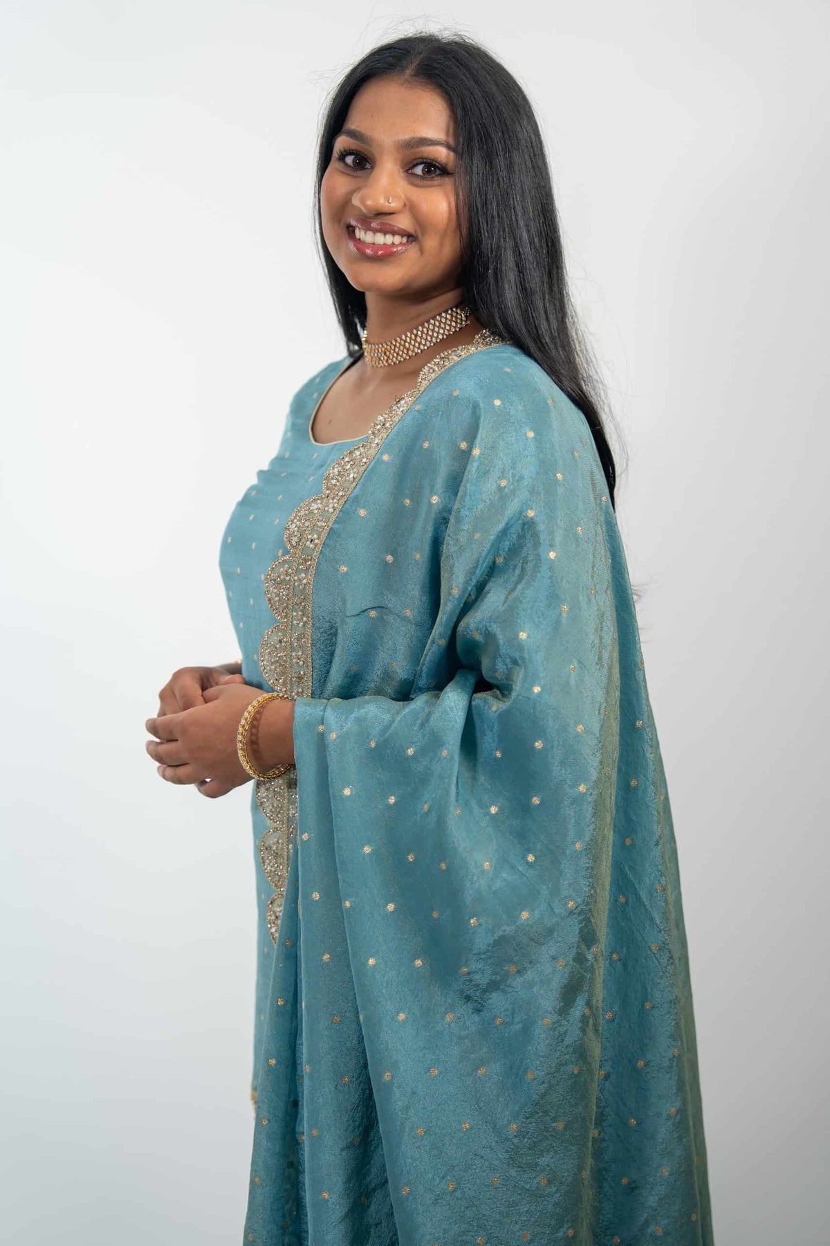 Light Blue Tissue Silk Sharara Suit