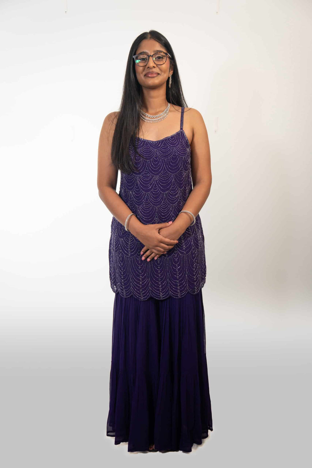 Purple Hand-beaded Sharara suit