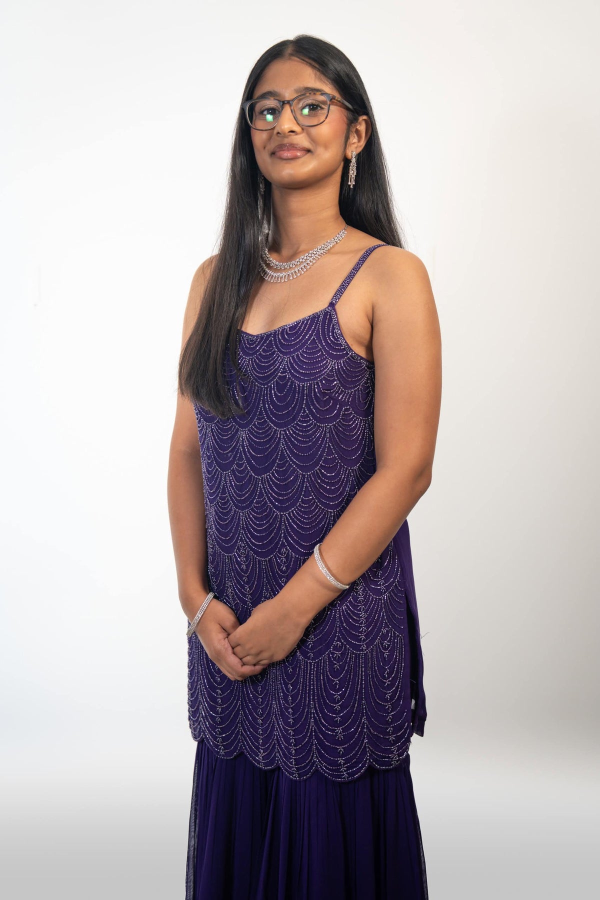 Purple Hand-beaded Sharara suit
