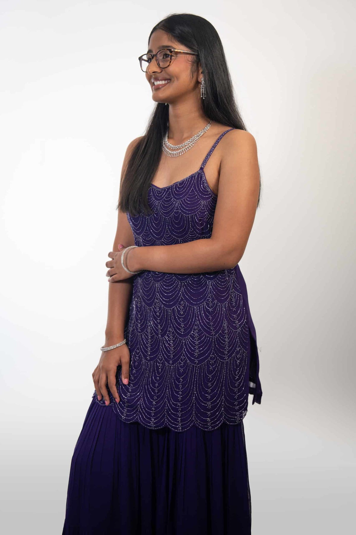 Purple Hand-beaded Sharara suit