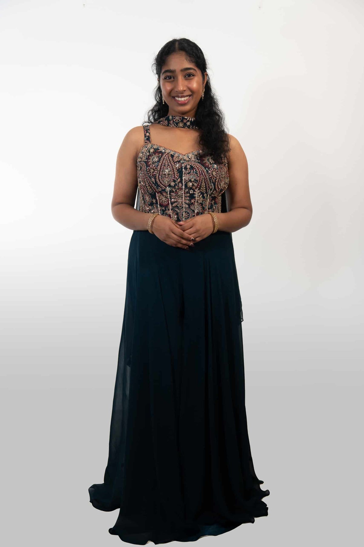 Dark Blue Embroidered Corset Co-ord set