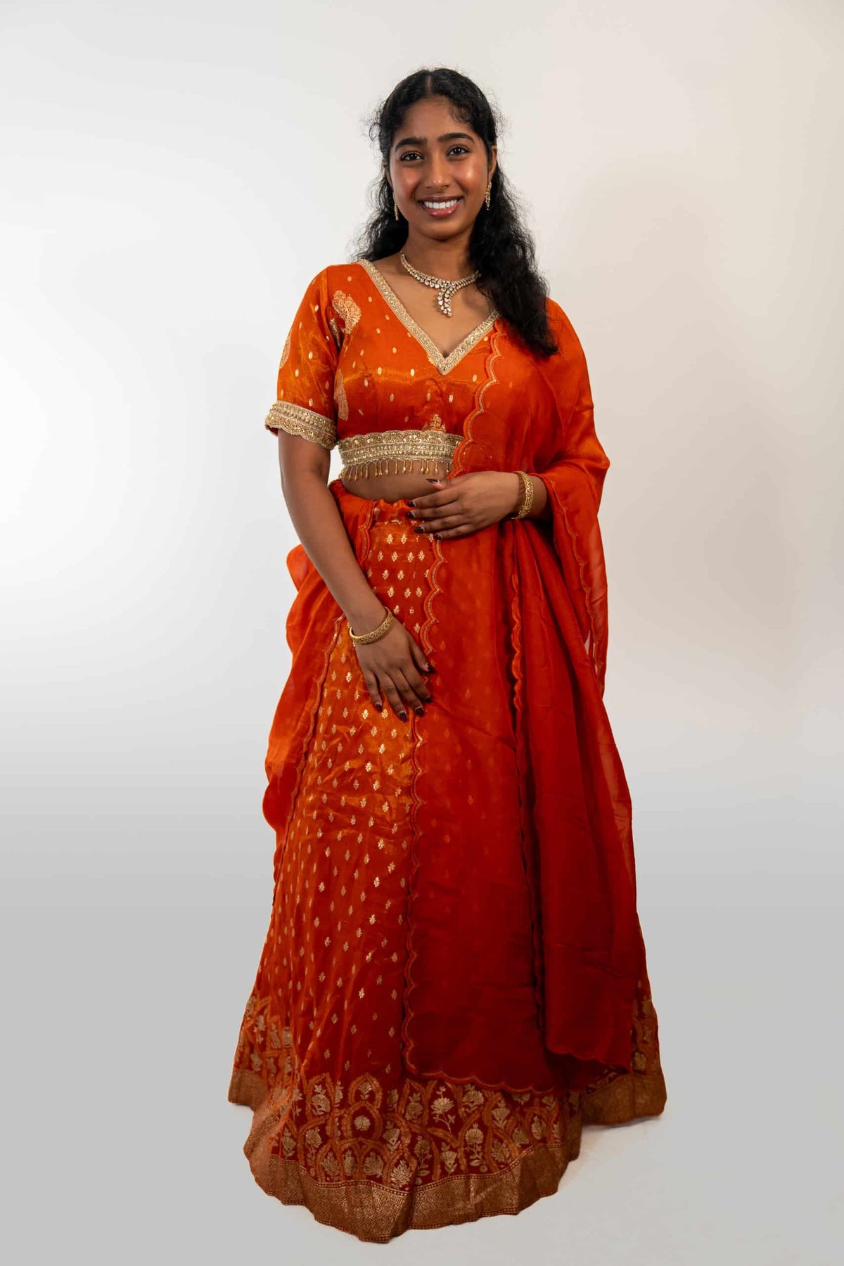 Orange Banarasi Silk Lehenga
