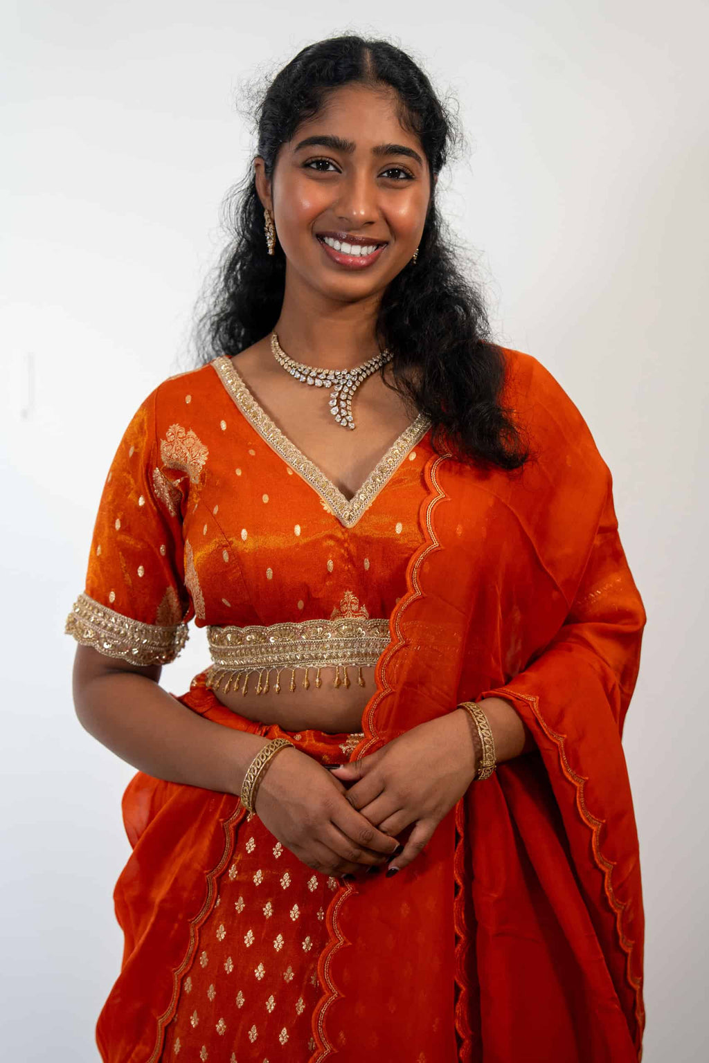 Orange Banarasi Silk Lehenga