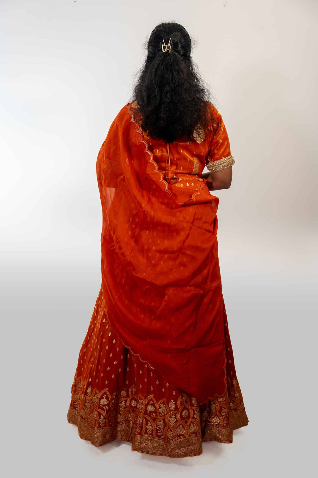 Orange Banarasi Silk Lehenga
