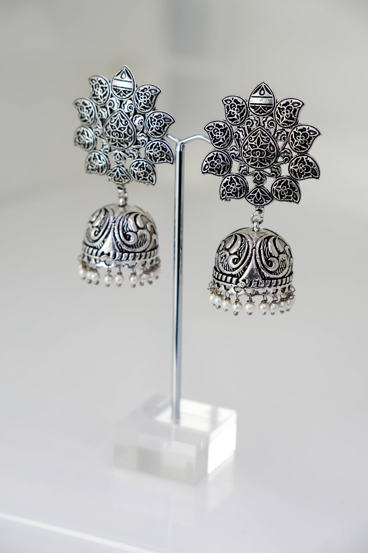 Lotus Bloom Oxidised Jhumka – photo 1