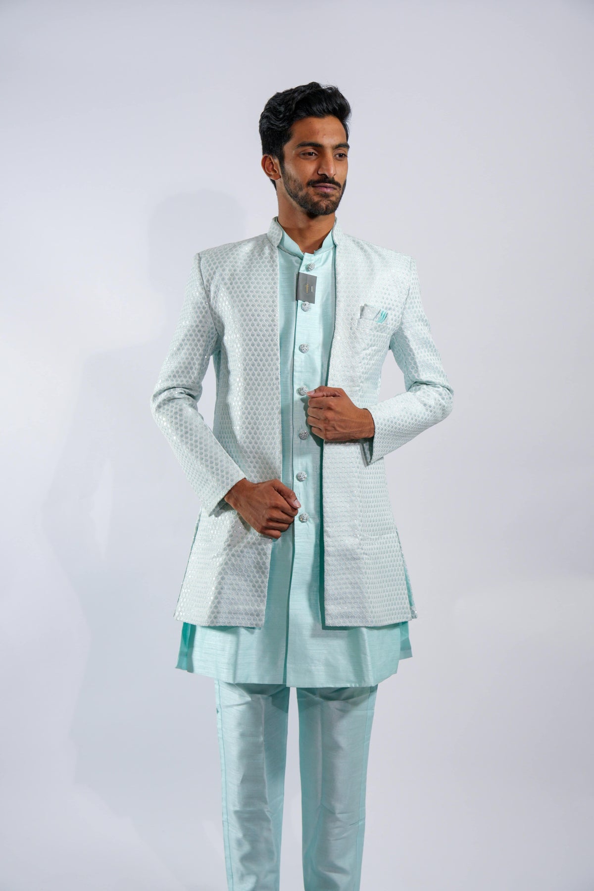 Majestic Cyan Sherwani Set – photo 1