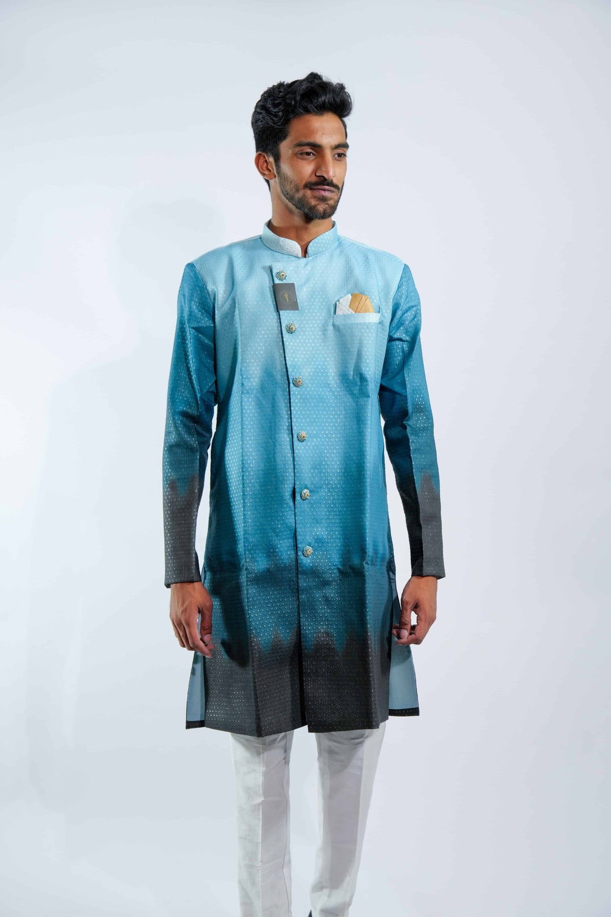 Regal Sea Blue Gradient Sherwani Set – photo 1