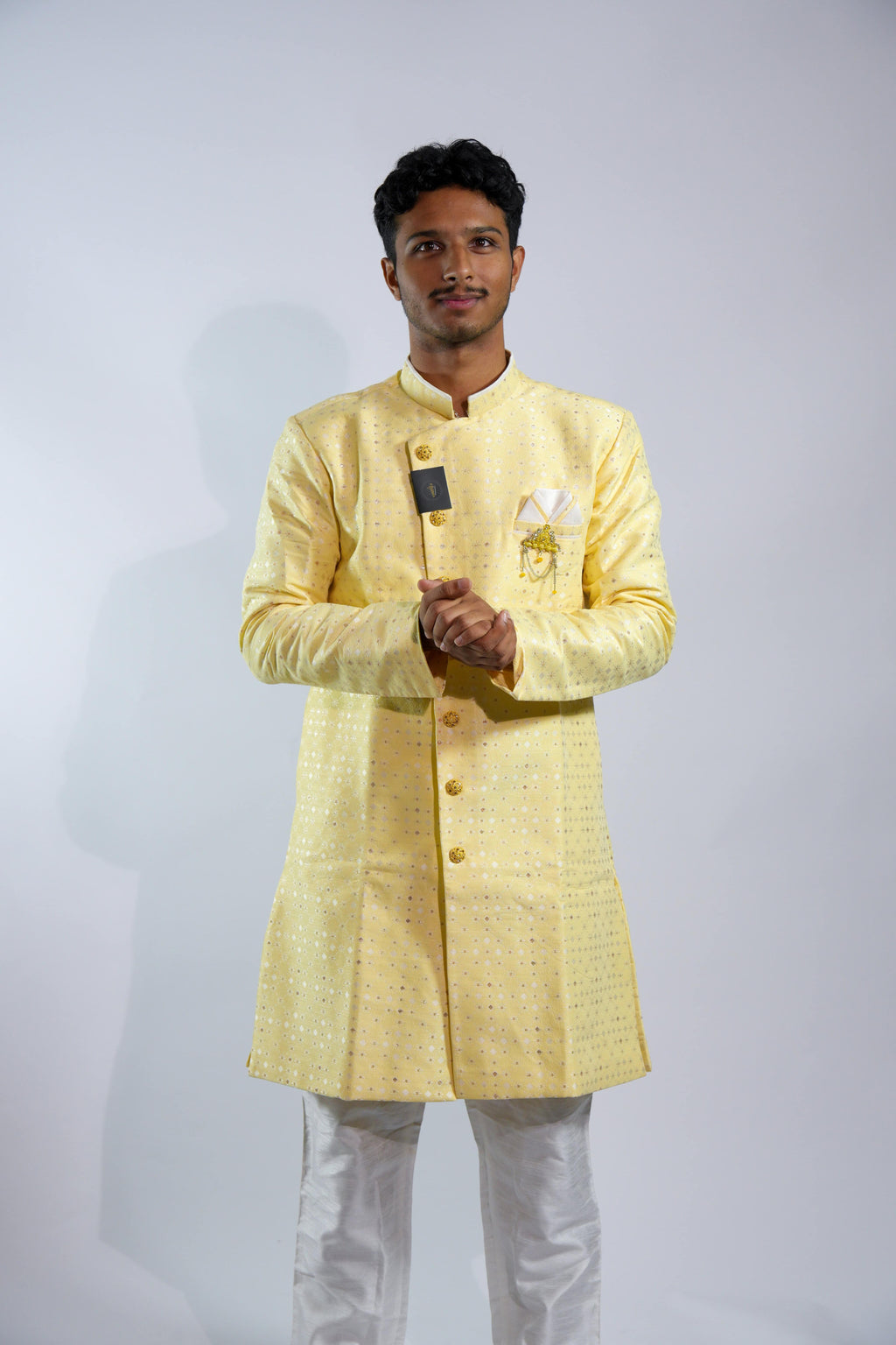 Chic Pastel Yellow Sherwani Set – photo 1