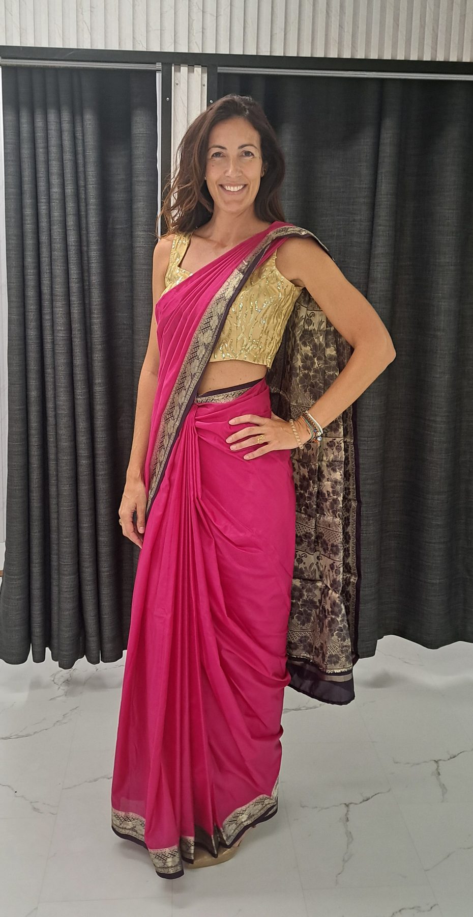 Customer in a pink saree